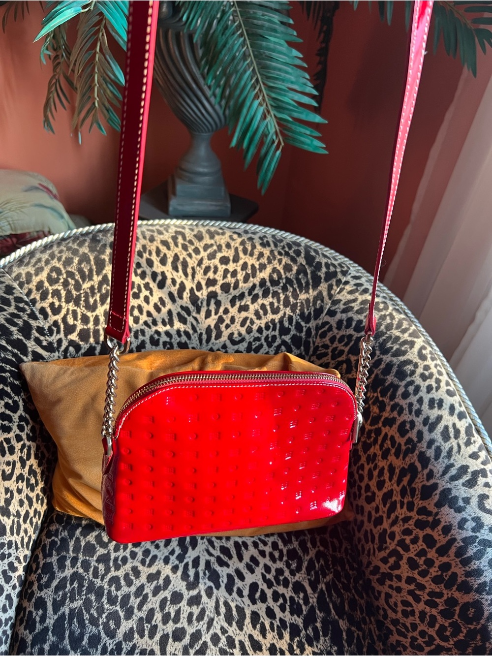 Arcadia Red Patent Crossbody with Chain Strap